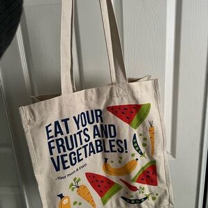 NWOT Canvas Tote Bag with Fruit and Vegetable Print